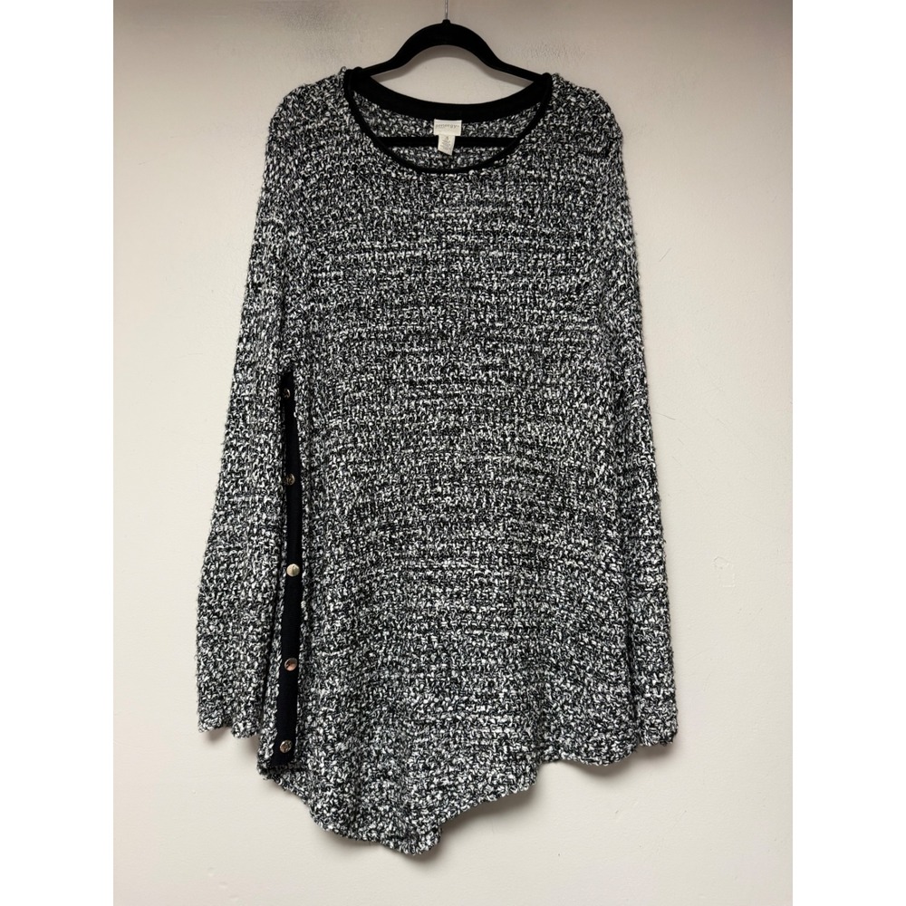 Zenergy by Chico's Sweater Tunic‎ Women 3 Black White Excellent Marled Sharkbite
